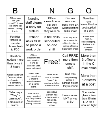 SOC Bingo Card