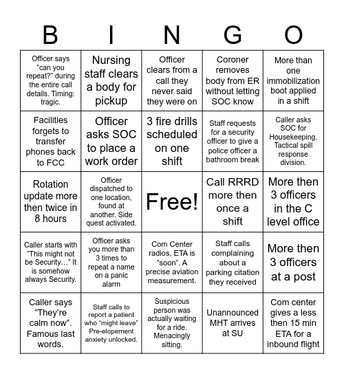 SOC Bingo Card