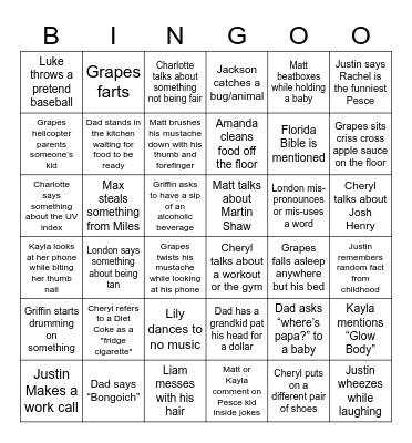 Quirky Pete Bingo Card