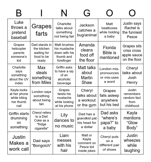 Quirky Pete Bingo Card