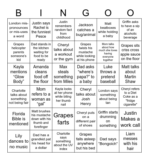 Quirky Pete Bingo Card