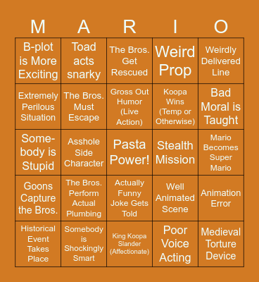 Super Mario Bros. Super Show Bingo Extravaganza Bingo Card