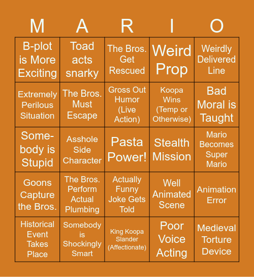 Super Mario Bros. Super Show Bingo Extravaganza Bingo Card