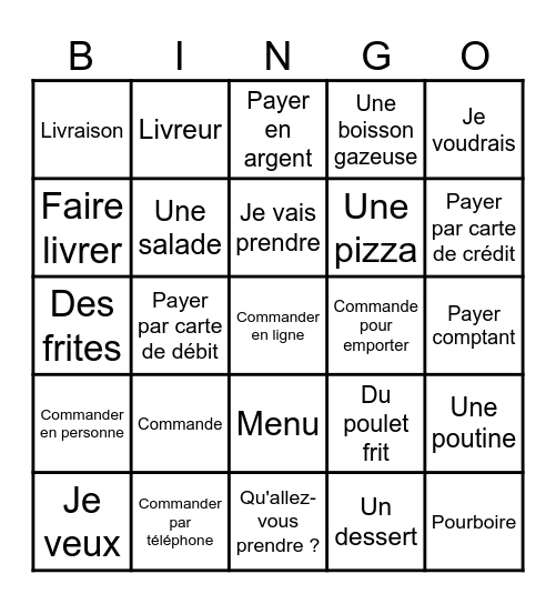 Au restaurant- Débutant Bingo Card