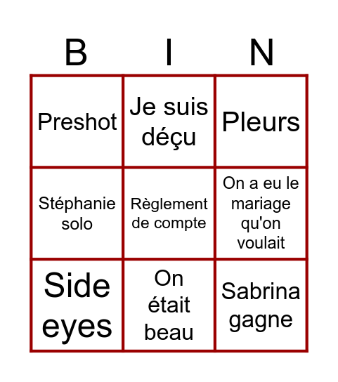 Reveal Bingo Card