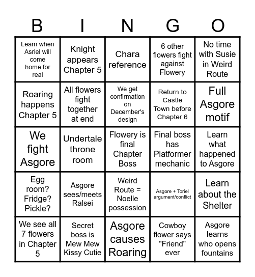 DELTARUNE Chapter 5 Bingo Card