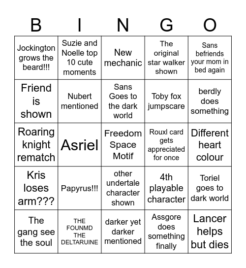 Deltarune Bingo Card