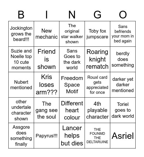 Deltarune Bingo Card