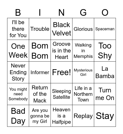 1 Hit Wonders Game 1 Bingo Card
