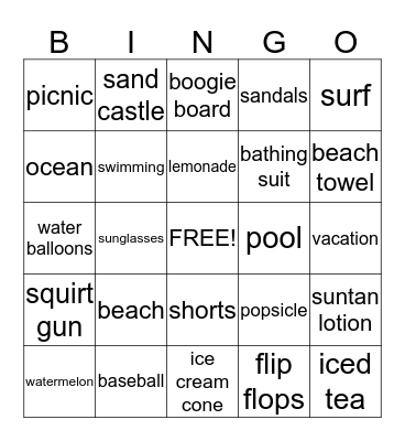 Summer Bingo Card