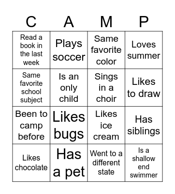 Getting to Know You! Bingo Card