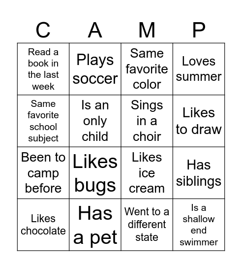 Getting to Know You! Bingo Card