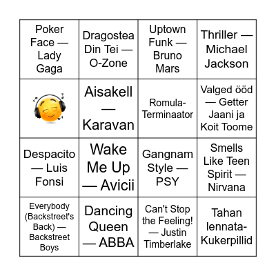 Guess the song Bingo Card