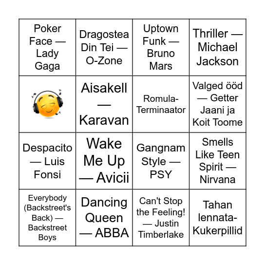 Guess the song Bingo Card