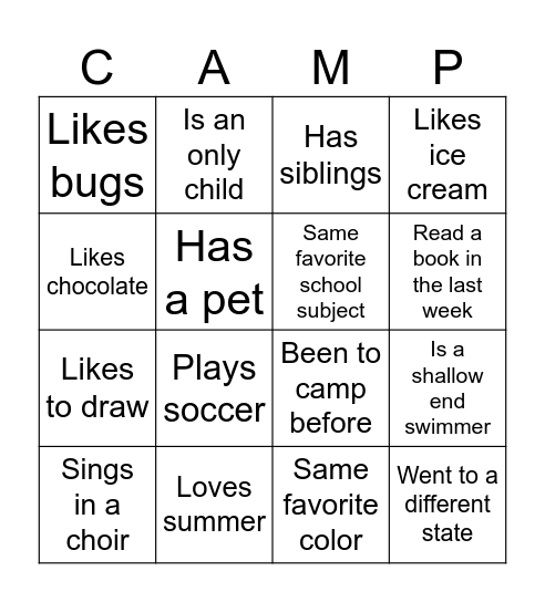 Getting to Know You Bingo Card