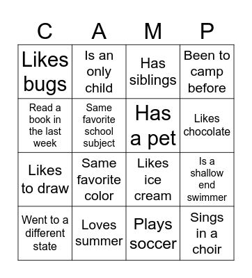Getting to Know You Bingo Card