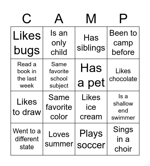 Getting to Know You Bingo Card