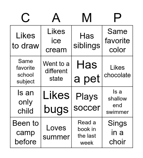 Getting to Know You Bingo Card