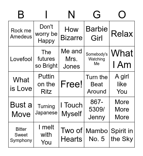1 Hit Wonders Game 3 Bingo Card