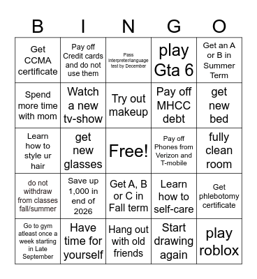 July to December 2026 Bingo Card