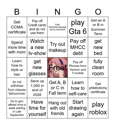 July to December 2026 Bingo Card