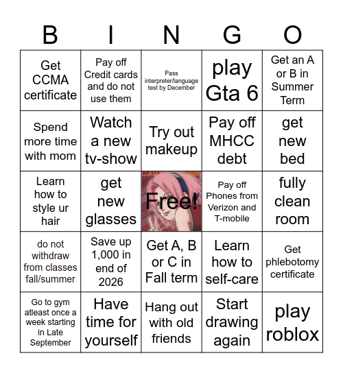July to December 2026 Bingo Card