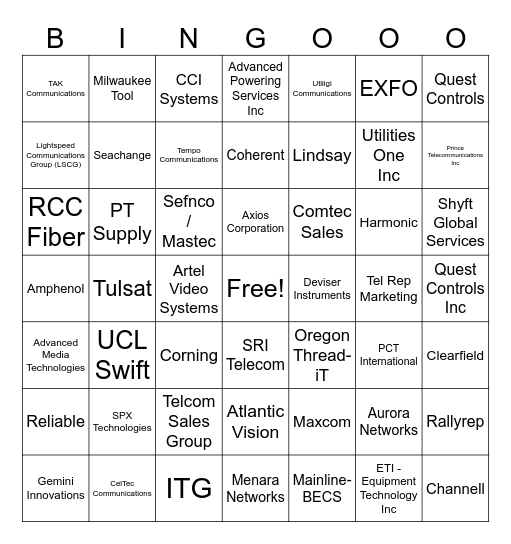 SCTE Mount Rainer Bingo Card