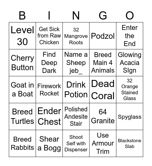 MINECRAFT BINGO 14.0 Bingo Card