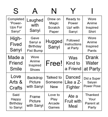 Super Saiyan Bingo Card