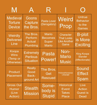 Super Mario Bros. Super Show Bingo Extravaganza Bingo Card