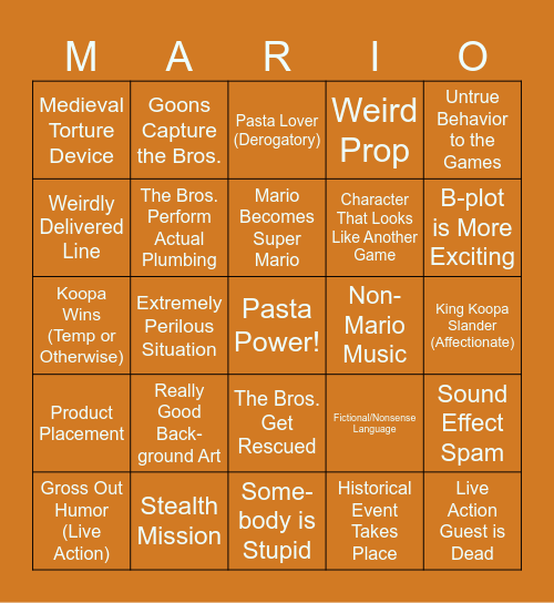 Super Mario Bros. Super Show Bingo Extravaganza Bingo Card