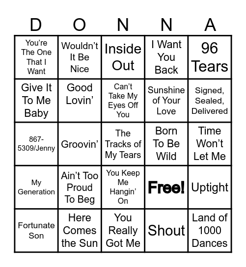 Donna Bingo Card