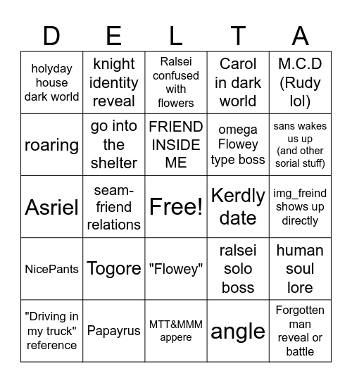 deltarune ch5 predictions Bingo Card
