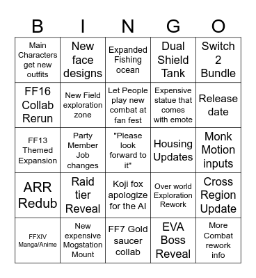 FANFEST BINGO Card