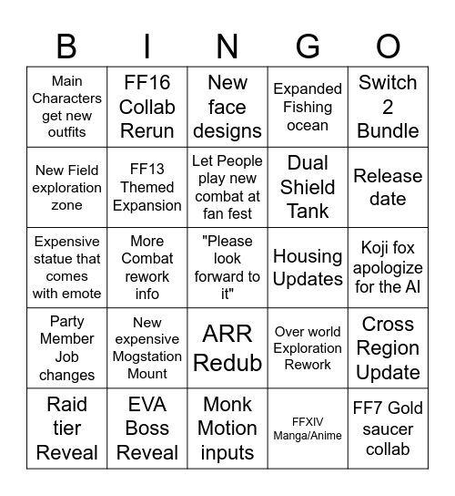 FANFEST BINGO Card