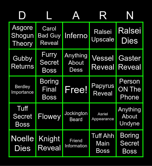 DELTARUNE Chapter 5 Bingo Card