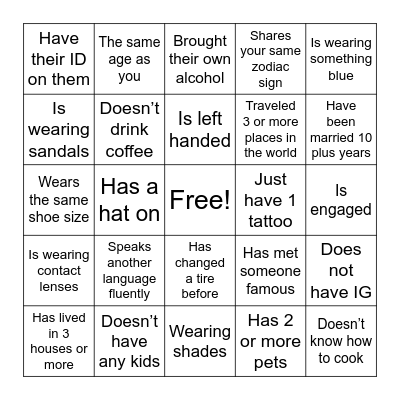 Find the guest BINGO Card