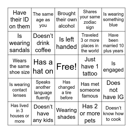 Find the guest BINGO Card