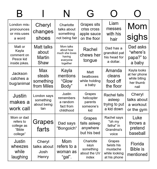 Quirky Pete Bingo Card