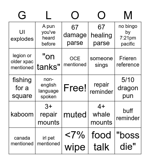 brungo Bingo Card