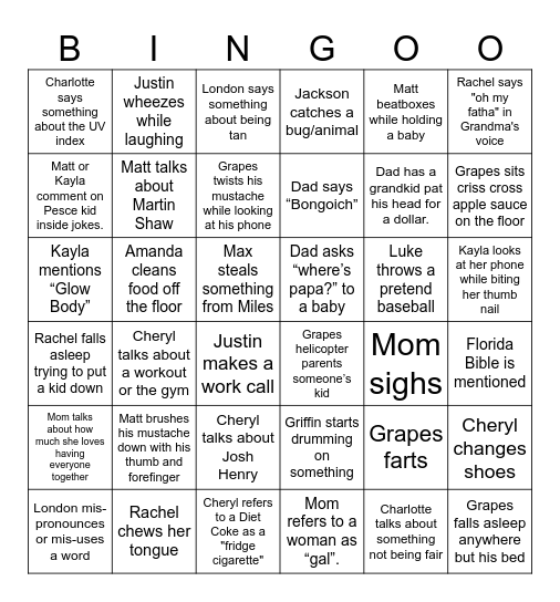 Quirky Pete Bingo Card