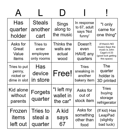 Aldi (my version) Bingo Card