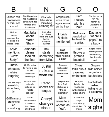 Quirky Pete Bingo Card