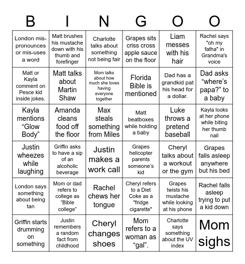 Quirky Pete Bingo Card