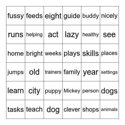 From Puppy to Guide Dog Bingo Card
