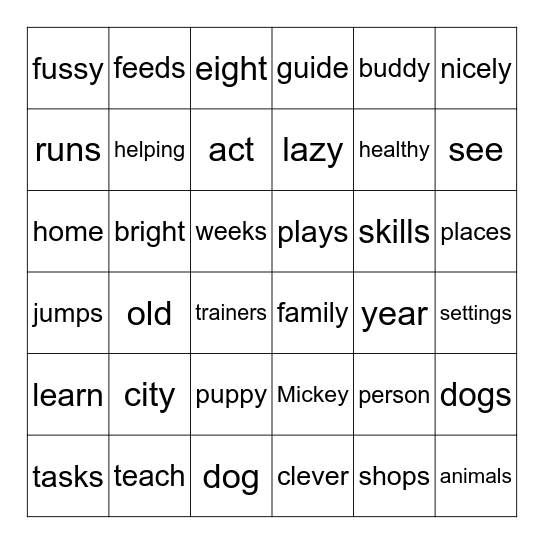 From Puppy to Guide Dog Bingo Card