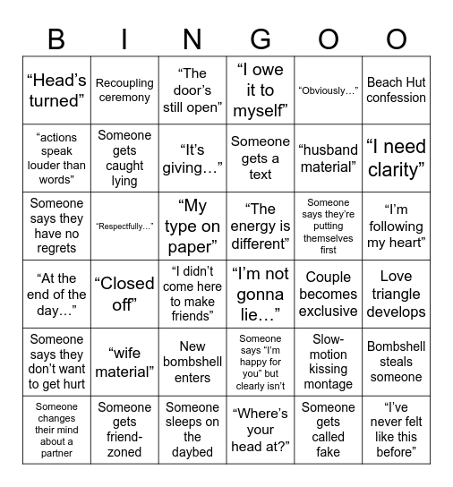 BELLA LOVE ISLAND Bingo Card