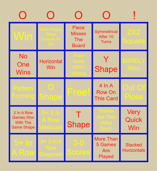 Connect 4 Bingo Card