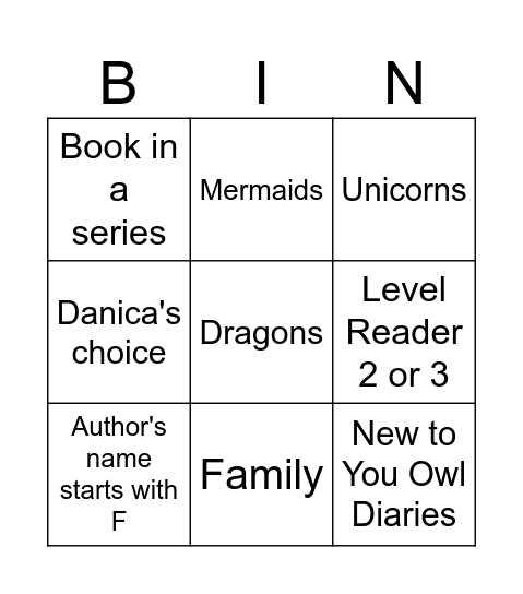 Danica Bingo Card