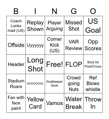 US World Cup Bingo Card